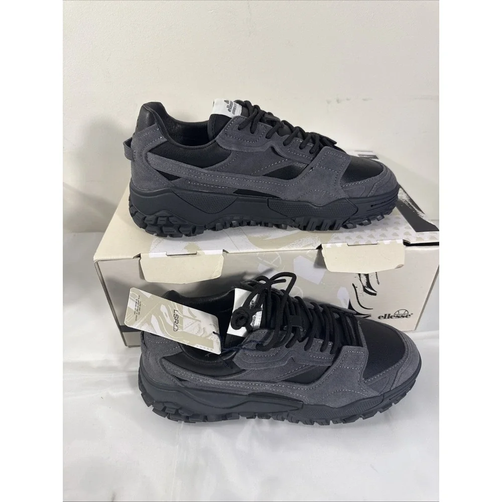 Ellesse LSR80 Sneakers Men's Chunky Trail Shoes Black Gray Suede Leather NIB 8.5